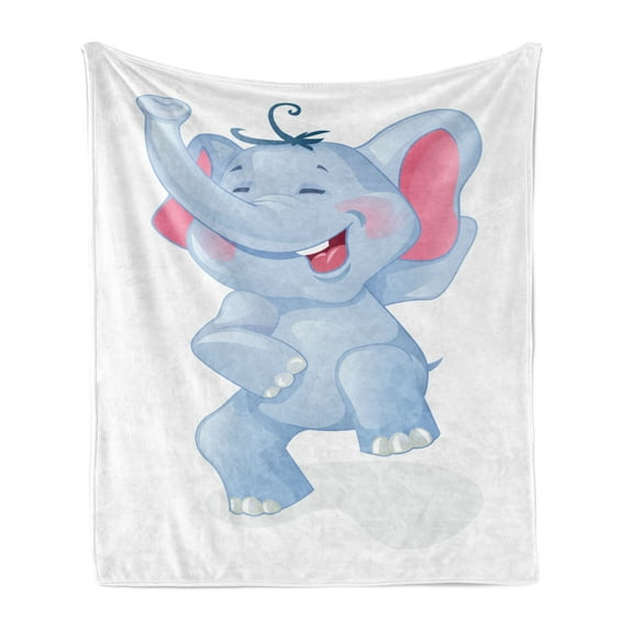 Animal Soft Flannel Fleece Blanket, Funny Laughing Animal Baby Shower Kindergarten Animal Happiness Kids Theme, Cozy Plush for Indoor and Outdoor Use, 50" x 60", Baby Blue and Pink, by Ambesonne