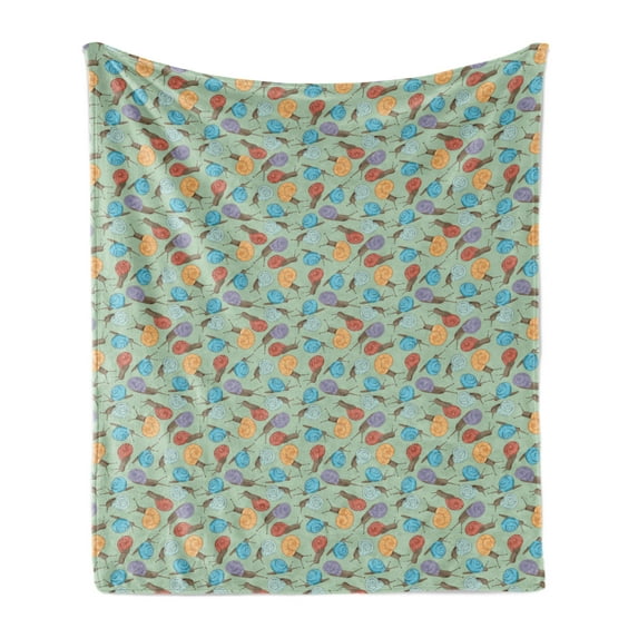 Animal Soft Flannel Fleece Blanket, Hand Drawn Snails and Mollusks with Colorful Vortex Shape Shells Repeating Pattern, Cozy Plush for Indoor and Outdoor Use, 50" x 70", Multicolor, by Ambesonne