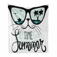 thumbnail image 1 of Animal Soft Flannel Fleece Blanket, Hipster Cat and Palms Ship Ocean Reflection Summer Time Image Art Print, Cozy Plush for Indoor and Outdoor Use, 50" x 70", Almond Green Black Teal, by Ambesonne, 1 of 6