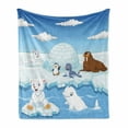 thumbnail image 1 of Animal Soft Flannel Fleece Blanket, Image of Arctics Animals Polar Bears Seal Penguins Wolfs Whales Work of Art, Cozy Plush for Indoor and Outdoor Use, 50" x 70", Sky Blue and White, by Ambesonne, 1 of 6