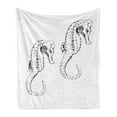thumbnail image 1 of Animal Soft Flannel Fleece Blanket, Sketchy Hand Drawn Style Hippocampus Form Long Necked Bony Fish Fins Maritime Design, Cozy Plush for Indoor and Outdoor Use, 50" x 70", Grey White, by Ambesonne, 1 of 5