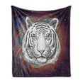 thumbnail image 1 of Animal Soft Flannel Fleece Blanket, Wildlife Theme Modern Image of a White Tiger Lion Head from Outer Space, Cozy Plush for Indoor and Outdoor Use, 70" x 90", Brown White and Black, by Ambesonne, 1 of 5