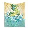 thumbnail image 1 of Animal Soft Flannel Fleece Throw Blanket, Abstract Japanese Hippocampus Fin in the Water Waves Artwork Pastel Colored Print, Cozy Plush for Indoor and Outdoor Use, 50" x 70", Green Blue, by Ambesonne, 1 of 5