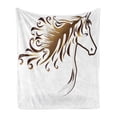 thumbnail image 1 of Animal Soft Flannel Fleece Throw Blanket, Art Design Half Outline Drawing with Swirly Mane Horse Graphic on Plain Backdrop, Cozy Plush for Indoor and Outdoor Use, 50" x 70", Brown White, by Ambesonne, 1 of 5