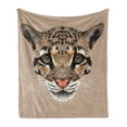 thumbnail image 1 of Animal Soft Flannel Fleece Throw Blanket, Baby Leopard Portrait Wildlife Tropical Feline Illustration, Cozy Plush for Indoor and Outdoor Use, 60" x 80", Umber Cocoa Brown, by Ambesonne, 1 of 5