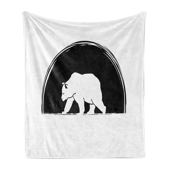 Animal Soft Flannel Fleece Throw Blanket, Big Polar Bear Walking Side View Furry Creature Arctic Mammal Illustration, Cozy Plush for Indoor and Outdoor Use, 50" x 70", Black and White, by Ambesonne