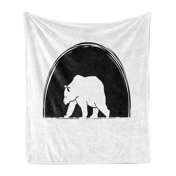 Animal Soft Flannel Fleece Throw Blanket, Big Polar Bear Walking Side View Furry Creature Arctic Mammal Illustration, Cozy Plush for Indoor and Outdoor Use, 60" x 80", Black and White, by Ambesonne