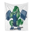 thumbnail image 1 of Animal Soft Flannel Fleece Throw Blanket, Cartoon Crocodile Sporty Muscular Manly Alligator Villian Image Print, Cozy Plush for Indoor and Outdoor Use, 70" x 90", Jade Green Blue, by Ambesonne, 1 of 6