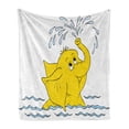 thumbnail image 1 of Animal Soft Flannel Fleece Throw Blanket, Cartoon Spraying Water to Air Sea Waves Cheerful Funny Artwork, Cozy Plush for Indoor and Outdoor Use, 50" x 70", Yellow Pale Blue, by Ambesonne, 1 of 6