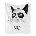 thumbnail image 1 of Animal Soft Flannel Fleece Throw Blanket, Cat Face Portrait Says No Grumpy Social Character Kitty Domestic Image, Cozy Plush for Indoor and Outdoor Use, 50" x 60", Black and White, by Ambesonne, 1 of 5