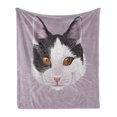 thumbnail image 1 of Animal Soft Flannel Fleece Throw Blanket, Cat Kitty Portrait Young Domestic with Funny Whiskers Pet Humor Graphic, Cozy Plush for Indoor and Outdoor Use, 50" x 60", Lilac Black White, by Ambesonne, 1 of 5