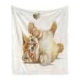 thumbnail image 1 of Animal Soft Flannel Fleece Throw Blanket, Cat Playing with Feather in Watercolors Hand Drawn Illustration Art, Cozy Plush for Indoor and Outdoor Use, 50" x 70", Apricot Cream White, by Ambesonne, 1 of 6