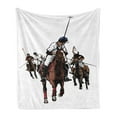 thumbnail image 1 of Animal Soft Flannel Fleece Throw Blanket, Digitally Generated Polo Sport Players on Redbrown Colored Horses Print, Cozy Plush for Indoor and Outdoor Use, 70" x 90", White and Multicolor, by Ambesonne, 1 of 5