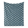 thumbnail image 1 of Animal Soft Flannel Fleece Throw Blanket, Fish Bone Skeleton Pattern Spines Sea Underwater Theme Illustration, Cozy Plush for Indoor and Outdoor Use, 50" x 70", Petrol Blue White, by Ambesonne, 1 of 6