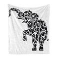 thumbnail image 1 of Animal Soft Flannel Fleece Throw Blanket, Floral Ornamental Animal Mammal Tattoo Art, Cozy Plush for Indoor and Outdoor Use, 70" x 90", Black and White, by Ambesonne, 1 of 5