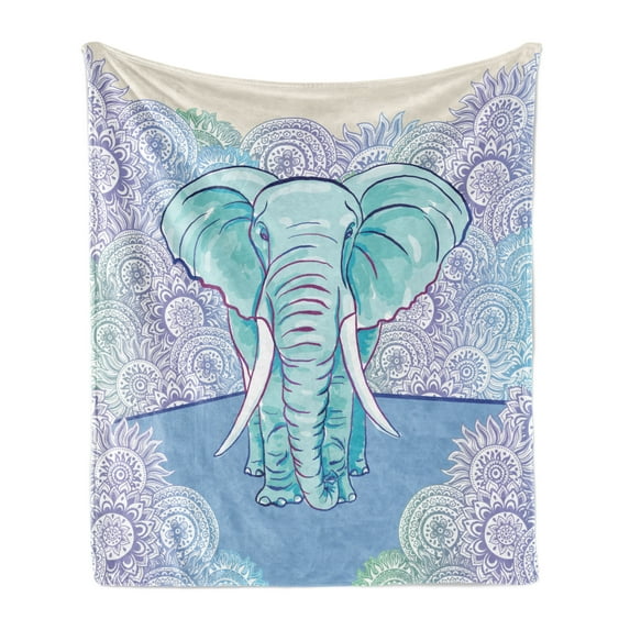 Animal Soft Flannel Fleece Throw Blanket, Flowers Oval Motifs and Giant Animal Watercolor Design with Ombre Effect, Cozy Plush for Indoor and Outdoor Use, 50" x 60", Multicolor, by Ambesonne
