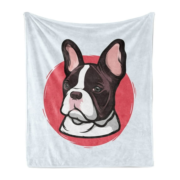 Animal Soft Flannel Fleece Throw Blanket, French Bulldog Portrait Hipster Purebred Creature Pet Illustration, Cozy Plush for Indoor and Outdoor Use, 50" x 70", Pink Brown, by Ambesonne