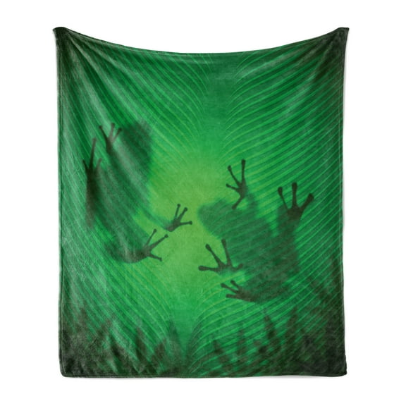 Animal Soft Flannel Fleece Throw Blanket, Frog Shadow Silhouette on the Banana Tree Leaf in Tropical Lands Jungle Games Graphic, Cozy Plush for Indoor and Outdoor Use, 50" x 70", Green, by Ambesonne