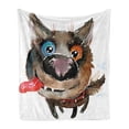 thumbnail image 1 of Animal Soft Flannel Fleece Throw Blanket, Funny Dog Puppy Smiling Best Companion Happy Creature Humor Grunge Print, Cozy Plush for Indoor and Outdoor Use, 50" x 70", Orange Cocoa Blue, by Ambesonne, 1 of 5