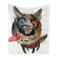 thumbnail image 1 of Animal Soft Flannel Fleece Throw Blanket, Funny Dog Puppy Smiling Best Companion Happy Creature Humor Grunge Print, Cozy Plush for Indoor and Outdoor Use, 70" x 90", Orange Cocoa Blue, by Ambesonne, 1 of 5