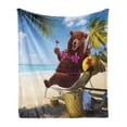 thumbnail image 1 of Animal Soft Flannel Fleece Throw Blanket, Funny Happy Wild Hot Bear with Bikini Top on the Beach Sunbathing Work of Art, Cozy Plush for Indoor and Outdoor Use, 50" x 70", Multicolor, by Ambesonne, 1 of 6