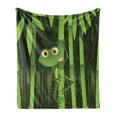 thumbnail image 1 of Animal Soft Flannel Fleece Throw Blanket, Funny Illustration of Friendly Fun Frog on Stem of the Bamboo Jungle Trees Nature, Cozy Plush for Indoor and Outdoor Use, 50" x 70", Green, by Ambesonne, 1 of 5