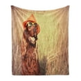 thumbnail image 1 of Animal Soft Flannel Fleece Throw Blanket, Funny Retro Irish Setter Dog Wearing Hat and Sunglasses Humorous Joyful Picture, Cozy Plush for Indoor and Outdoor Use, 50" x 70", Redbrown Tan, by Ambesonne, 1 of 5