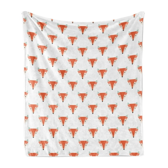 Animal Soft Flannel Fleece Throw Blanket, Geometric Polygonal Design Fox Head Pattern, Cozy Plush for Indoor and Outdoor Use, 60" x 80", Burnt Sienna White, by Ambesonne