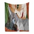thumbnail image 1 of Animal Soft Flannel Fleece Throw Blanket, Geometrical Mosaic Little Cat and Owner Women Smiling Sleeping Couple Image, Cozy Plush for Indoor and Outdoor Use, 70" x 90", Multicolor, by Ambesonne, 1 of 6
