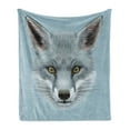 thumbnail image 1 of Animal Soft Flannel Fleece Throw Blanket, Grey Fox Portrait Fluffy Forest Creature Mammal Wildlife Style Illustration, Cozy Plush for Indoor and Outdoor Use, 50" x 70", Pale Blue, by Ambesonne, 1 of 6