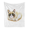 thumbnail image 1 of Animal Soft Flannel Fleece Throw Blanket, Grumpy Siamese Cat Angry Paws Kitten Moody Feline Fluffy Love Art Print, Cozy Plush for Indoor and Outdoor Use, 70" x 90", Brown and Beige, by Ambesonne, 1 of 5