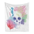 thumbnail image 1 of Animal Soft Flannel Fleece Throw Blanket, Halloween Skull Skeleton Head Coral Reef Dead Aquarium Pirate Wildlife Image, Cozy Plush for Indoor and Outdoor Use, 70" x 90", Multicolor, by Ambesonne, 1 of 5
