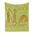 thumbnail image 1 of Animal Soft Flannel Fleece Throw Blanket, Hand Drawn Illustration of Giraffes on Background with Flowers, Cozy Plush for Indoor and Outdoor Use, 50" x 70", Avocado Green Caramel, by Ambesonne, 1 of 6