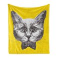 thumbnail image 1 of Animal Soft Flannel Fleece Throw Blanket, Hand Drawn Portrait of Cat with Glasses and Bow Tie Sketch Hipster Print, Cozy Plush for Indoor and Outdoor Use, 50" x 70", Yellow Grey White, by Ambesonne, 1 of 5