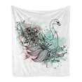 thumbnail image 1 of Animal Soft Flannel Fleece Throw Blanket, Hand Sketch Swan Bird Floral Details and Color Splashes Watercolors, Cozy Plush for Indoor and Outdoor Use, 70" x 90", Mint Green Pale Pink, by Ambesonne, 1 of 5