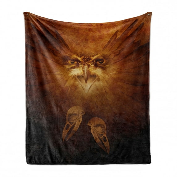 Animal Soft Flannel Fleece Throw Blanket, Hawk Eagle Bird Face and Claws Feathers Wings Like Background Art Print, Cozy Plush for Indoor and Outdoor Use, 50" x 60", Brown, by Ambesonne