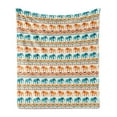 thumbnail image 1 of Animal Soft Flannel Fleece Throw Blanket, Horizontal Borders with Exotic Animals Geometric Orient Design, Cozy Plush for Indoor and Outdoor Use, 50" x 60", Turquoise Orange Cream, by Ambesonne, 1 of 5