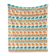 Animal Soft Flannel Fleece Throw Blanket, Horizontal Borders with Exotic Animals Geometric Orient Design, Cozy Plush for Indoor and Outdoor Use, 50" x 60", Turquoise Orange Cream, by Ambesonne