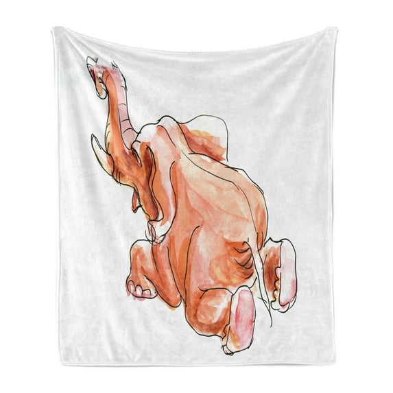 Animal Soft Flannel Fleece Throw Blanket, Little Baby Safari Theme Fall down Watercolored Artwork, Cozy Plush for Indoor and Outdoor Use, 70" x 90", Orange and White, by Ambesonne