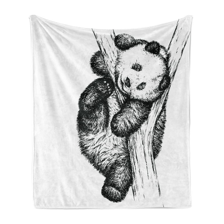 Animal Soft Flannel Fleece Throw Blanket Little Panda Bear on Tree Branch Fury Tropical Jungle Zoo Sketchy Print Cozy Plush for Indoor and Outdoor