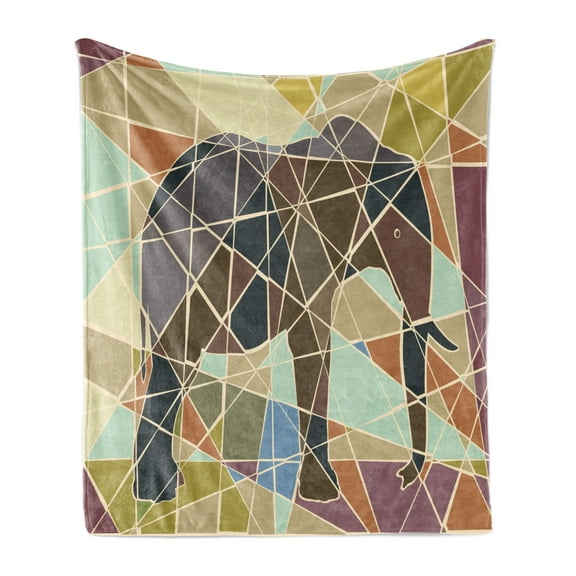 Animal Soft Flannel Fleece Throw Blanket, Mosaic Design Animal in Soft Colors Wildlife Nature Safari Theme Artwork, Cozy Plush for Indoor and Outdoor Use, 50" x 70", Multicolor, by Ambesonne