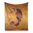 thumbnail image 1 of Animal Soft Flannel Fleece Throw Blanket, Ornamental Seahorse Creature with Floral and Stripe Lines Image, Cozy Plush for Indoor and Outdoor Use, 50" x 70", Multicolor, by Ambesonne, 1 of 6