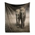 thumbnail image 1 of Animal Soft Flannel Fleece Throw Blanket, Pair ofin Motion Walking Dusty Background Clouds Wilderness Desert Print, Cozy Plush for Indoor and Outdoor Use, 70" x 90", Tan Taupe, by Ambesonne, 1 of 5