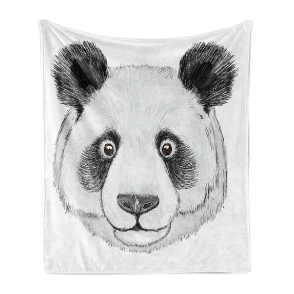 Animal Soft Flannel Fleece Throw Blanket, Panda Fluffy Fat Hand Drawn Illustration Artwork, Cozy Plush for Indoor and Outdoor Use, 60" x 80", Lime Green White, by Ambesonne