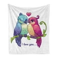thumbnail image 1 of Animal Soft Flannel Fleece Throw Blanket, Parrot Couple on the Branch with Heart Deep Intimate Mutual Feelings Art, Cozy Plush for Indoor and Outdoor Use, 70" x 90", Pink Teal White, by Ambesonne, 1 of 6