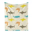 thumbnail image 1 of Animal Soft Flannel Fleece Throw Blanket, Pattern with Whale Shark and Turtle Aquarium Doodle Style Marine Life, Cozy Plush for Indoor and Outdoor Use, 60" x 80", Ivory Taupe Peach, by Ambesonne, 1 of 5