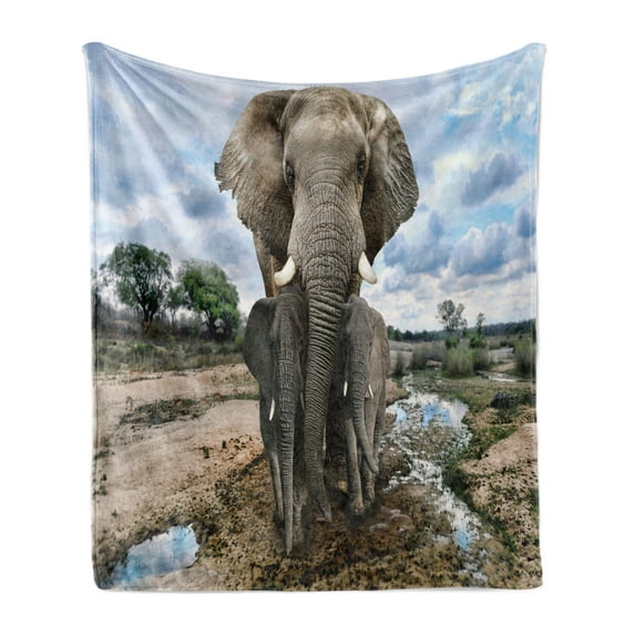 Animal Soft Flannel Fleece Throw Blanket, Photo of Family Mother Nature Creatures Land Babies, Cozy Plush for Indoor and Outdoor Use, 70" x 90", Multicolor, by Ambesonne