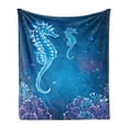 thumbnail image 1 of Animal Soft Flannel Fleece Throw Blanket, Pipefish in Depth of the Ocean Neon Tones Secret Submarine Themed, Cozy Plush for Indoor and Outdoor Use, 50" x 60", Turquoise Purple, by Ambesonne, 1 of 5