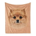 thumbnail image 1 of Animal Soft Flannel Fleece Throw Blanket, Pomerian Dog with Vintage Retro and Peach Colored Backdrop Poster Artwork, Cozy Plush for Indoor and Outdoor Use, 70" x 90", Multicolor, by Ambesonne, 1 of 6