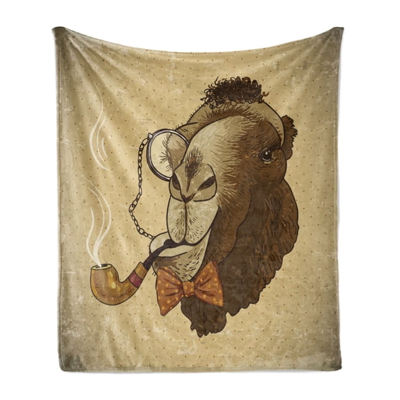 Animal Soft Flannel Fleece Throw Blanket, Pop Art Hipster Camel and Monocle Vintage Humor Fun Cool Computer Graphics, Cozy Plush for Indoor and Outdoor Use, 50" x 70", Brown Tan, by Ambesonne
